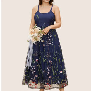 BloomChic Plus Size U Neck Floral Embroidered Mesh Cami Dress 2XL